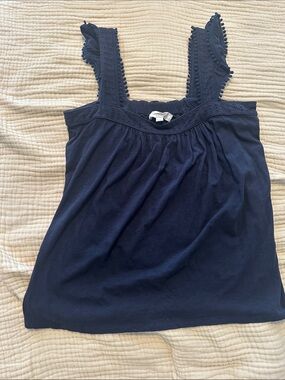 LOFT Navy Eyelet-Trim Cotton Tank Top size M